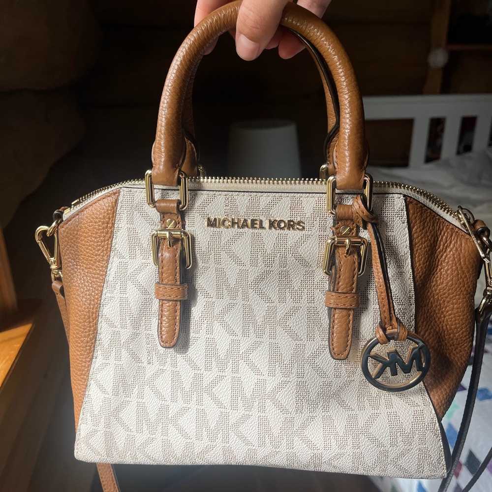 Michael Kors Tan and Cream purse with long strap